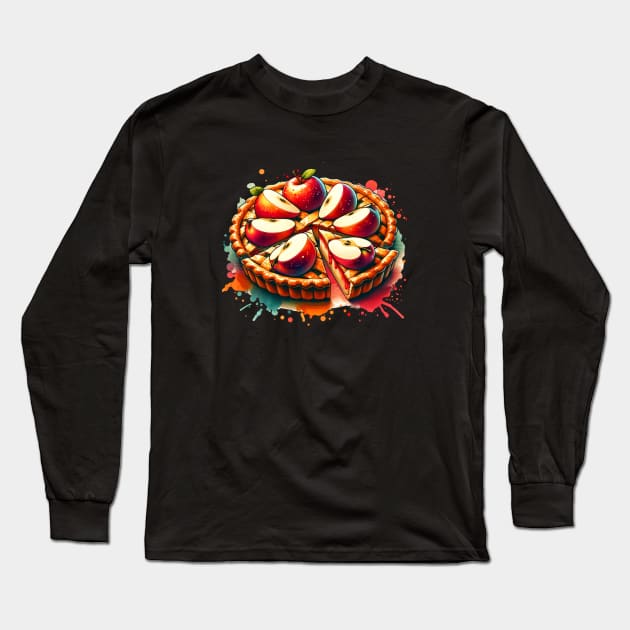 Apple Pie Slice Kawaii Sweet Bake Cafe Long Sleeve T-Shirt by Flowering Away